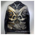 Washed Embroidery Men's Motorcycle Denim Jacket